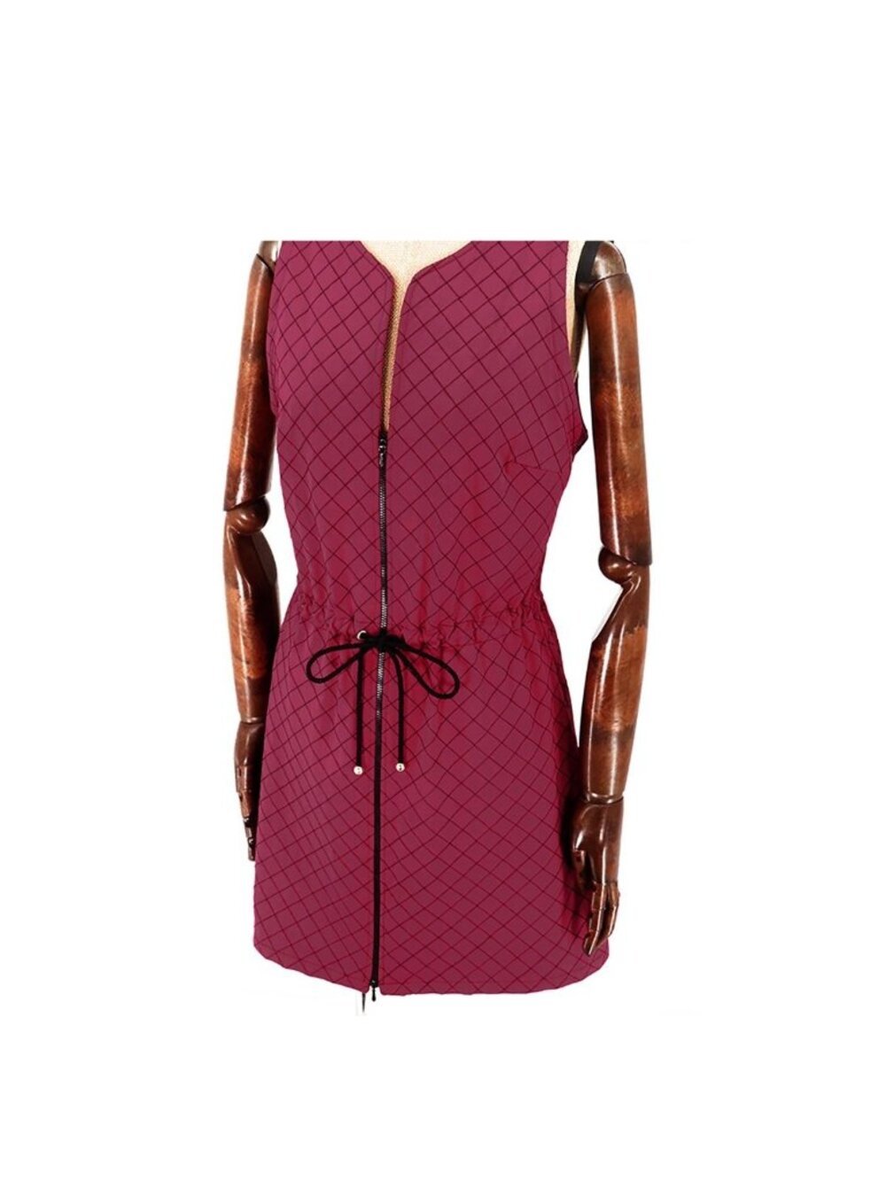 Chanel Tunic Dress Wine Red Nylon Spandex Quilted Zip 38